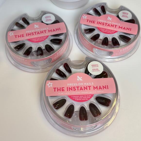 Olive & June The Instant Mani Press On Nail Obsessed Ruby Red Vampy Kits - Picture 1 of 3
